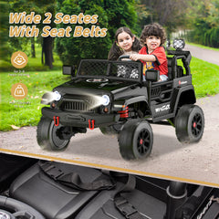 EROMMY 2 Seater Ride on Truck Car 24V Kids Electric Vehicles w/Parent Remote Control, 4WD Toddlers Toy Car w/Safety Belt,Forward and Reverse,Battery Powered Truck for Big Kids Boys Girls Aged 3-8-Black