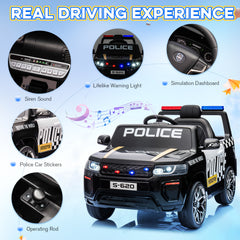 EROMMY Police Car for Kids Ride on, 12V Electric Car Kids Electric Vehicles with Remote Control, Led Lights, Siren, Music, Horns, Black