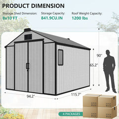 EROMMY 8x10 FT Outdoor Storage Shed, Heavy Duty with Floor & Air Vent for Bikes, Tools, Lawnmowers