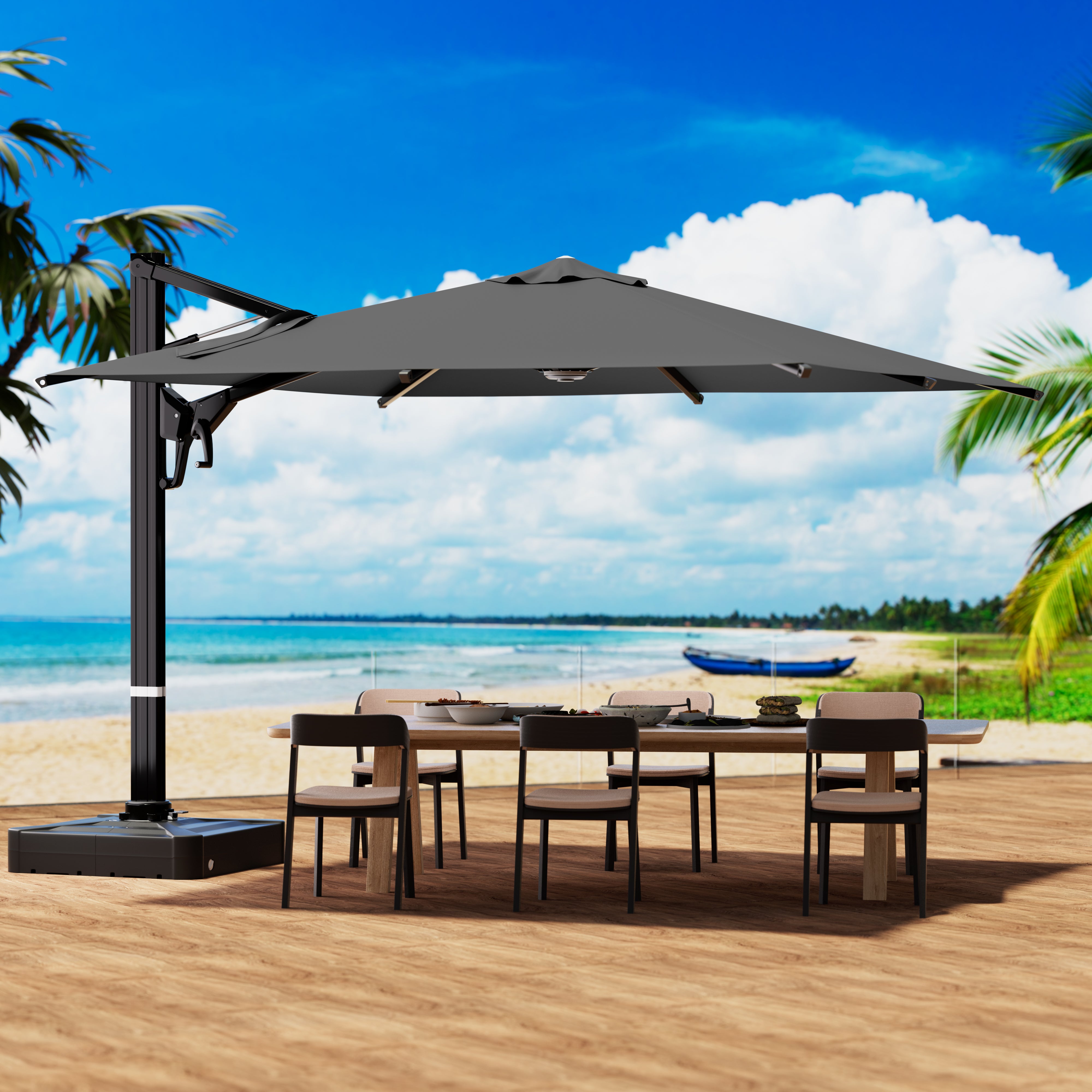 EROMMY 10X10 Patio Umbrella with Hydraulic Handle - Gray
