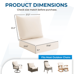 EROMMY Patio Furniture Cushions with Handle and Ties, Waterproof, Fade-resistant Outdoor Couch Cushion, Chair Pads for Dining Chairs, Beige