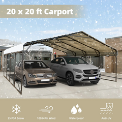 EROMMY 20'x20' Metal Carport, Heavy Duty Carport with Galvanized Steel Roof, Metal Outdoor Carport Canopy for 2 Cars, Truck, Boat and SUV