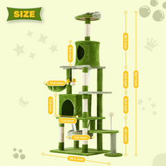 EROMMY Large Cat Tree with Sisal Scratching Post, Tall Cat Tower, Cozy Condo, Hammock, Dangling Balls, 69 inches Pet Furniture Kitten Houses