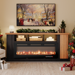 EROMMY Traditional 70 Inch Fireplace TV Stand with 16 Color Light Strip, Oak