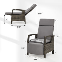EROMMY Outdoor Recliner Chair Set of 2, up to 150°with Removable Cushion, Grey
