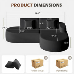 EROMMY Modern L-Shape Sectional Sofa with Chaise Lounge, Boneless L Shape Sofa with Deep Seat, Black