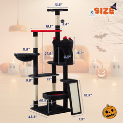 EROMMY Gothic Tall Cat Tree, 61 inch Multi-level Cat Tower for Cats Indoor, Spooky Hanging Toy and SIsal Scratching Post Included, Multi-Level Platform, Halloween Decor