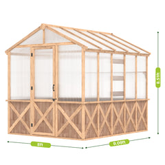 EROMMY 8x9x8.5 FT Wooden Spruce Walk-in Greenhouse with UV Protection