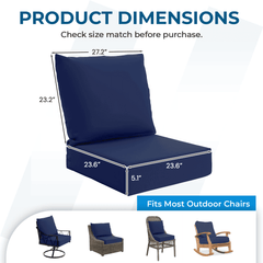 EROMMY Patio Furniture Cushions with Handle and Ties, Waterproof, Fade-resistant Outdoor Couch Cushion, Chair Pads for Dining Chairs, Navy blue