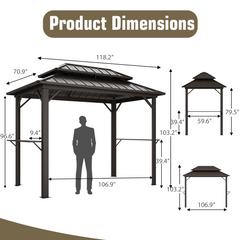 EROMMY 10' x 6' Hardtop Grill Gazebo, Outdoor BBQ Gazebo with 2 Side Shelves and Bottle Opener, All-weather Grill Gazebo with Galvanized Steel Double Roof for Patio, Lawn, Backyard, Brown