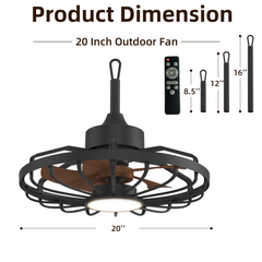 EROMMY  20'' Outdoor Waterproof Plug In IP65 Gazebo Fan with Light and Remote Control, 6 Speeds, Dimmable LED, Reversible, for Patios, Pergola, Deck, Coastal Areas, Wood Grain