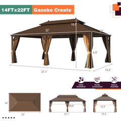 EROMMY 14X22 Hardtop Grill Gazebo with Netting and Sides