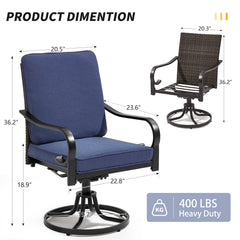 EROMMY Patio Swivel Chairs Set of 2, Heavy Duty Outdoor Dining Chairs with Full Rattan Backrest, All-Weather Swivel Rocker Chair for Lawn, Porch or Garden, Blue