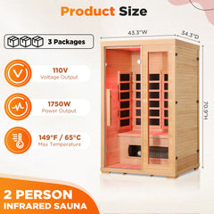 EROMMY 2-Person Full Spectrum Far Infrared Sauna Room with Red Light Therapy & LED Beauty Lamp
