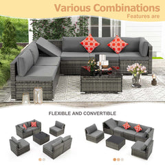 EROMMY 7 Piece Outdoor Patio Furniture with Storage Table, Cushions and Pillows, Gray