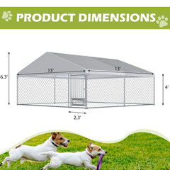 EROMMY 13x13ft Large Outdoor Dog Kennel, Waterproof Cover and Rotating Feeder, Galvanized Steel Metal with Lockable Door