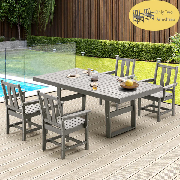 EROMMY 2 Patio Dining Armchairs, HDPE Patio Furniture for Backyard, Porch, Lawn, Party and Garden, Gray