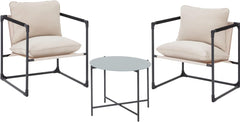 EROMMY 3 Piece Patio Furniture Set, Modern Outdoor Patio Set with Water-Resistant Cushion&Glass Top Table, Metal Frame,Accent Chair for Balcony, Porch,Living Room.Backyard