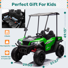 EROMMY 24V Ride on Car, 4WD Powered Ride on UTV for kids, Kids Ride On Dump Truck with Remote Control, Removable Ceiling, Electric Tipper, Bluetooth Music, Green