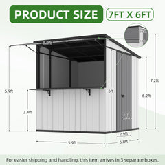 EROMMY 7x6 FT Outdoor Storage Shed with Foldable Bar Counter & Hydraulic Support Overhang, Metal Shed Backyard Bar Cabana, Lockable Small Shed for Outdoor Storage