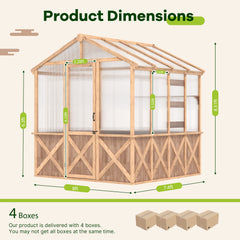 EROMMY 8Lx7.4W×8.5H FT Spruce Wooden Greenhouse for Outdoors, Polycarbonate Walk-in Greenhouse Kit for Winter, Cold Weather Cedar Greenhouse with UV Protection