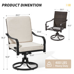 EROMMY Patio Swivel Chairs Set of 2, Heavy Duty Outdoor Dining Chairs with Full Rattan Backrest, All-Weather Swivel Rocker Chair for Lawn, Porch or Garden, Beige
