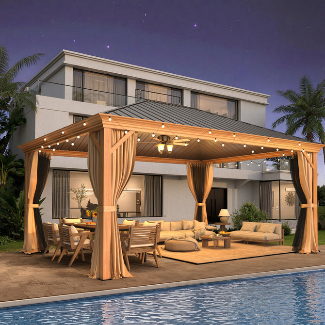 EROMMY 12' x 16' Hardtop Gazebo, Galvanized Steel Metal Single
