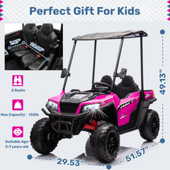 EROMMY 24V Ride on Car, 4WD Powered Ride on UTV for kids, Kids Ride On Dump Truck with Remote Control, Removable Ceiling, Electric Tipper, Bluetooth Music, Rose Red