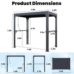 EROMMY 8' x 5' Aluminum Louvered BBQ Grill Gazebo with Gutter System & Side Shelves – All-Weather Patio Grill Canopy, Black