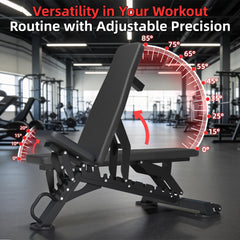 EROMMY Weight Bench, Heavy Duty FID Adjustable Exercise Bench, 1000 lbs Capacity, 12 Positions, Steel Frame with Wheels, for Home Gym Workout Training