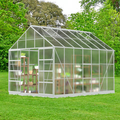 EROMMY 14' x 10' x 10.3' Greenhouse  for Plants with Polycarbonate Aluminum Frame, Adjustable Roof Vent and Sliding Door