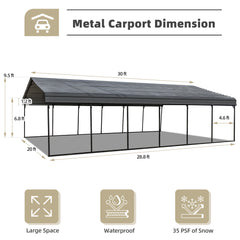 EROMMY 20'x30' Metal Carport, Heavy Duty Carport with Galvanized Steel Roof, Metal Outdoor Carport Canopy for Cars, Truck, Boat and SUV