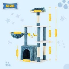 EROMMY Cat Tree Tower 45 inches Tall Cat Tower with Scratching Post, Cozy Condo, Hammock, Dangling Balls, Kitten Play House Blue