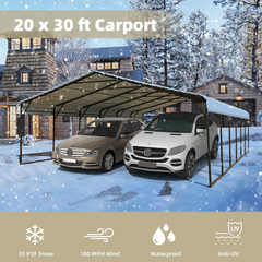 EROMMY 20‘ x 30’ Carport 2 car Metal Carports with Galvanized Steel Roof, Metal Outdoor Carport Canopy for Cars, Truck, Boat and SUV