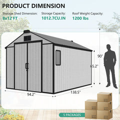 EROMMY 8x12 FT Outdoor Storage Shed, Heavy Duty with Floor & Air Vent for Bikes, Tools, Lawnmowers