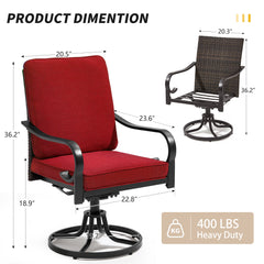 EROMMY Patio Swivel Chairs Set of 2, Heavy Duty Outdoor Dining Chairs with Full Rattan Backrest, All-Weather Swivel Rocker Chair for Lawn, Porch or Garden, Red