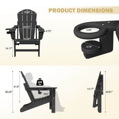 EROMMY 3-Position Adjustable Adirondack Chair, 400LBS HDPE Folding Outdoor Chair with Cup Holder, Black