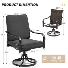 EROMMY Patio Swivel Chairs Set of 2, Heavy Duty Outdoor Dining Chairs with Full Rattan Backrest, All-Weather Swivel Rocker Chair for Lawn, Porch or Garden, Gray