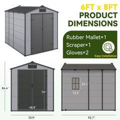 6x8 FT Outdoor Storage Shed, Weather-Resistant Shed with Lockable Double Doors & Built-In Floor, Sloped Roof Outdoor Shed for Backyard, Patio & Lawn, Black