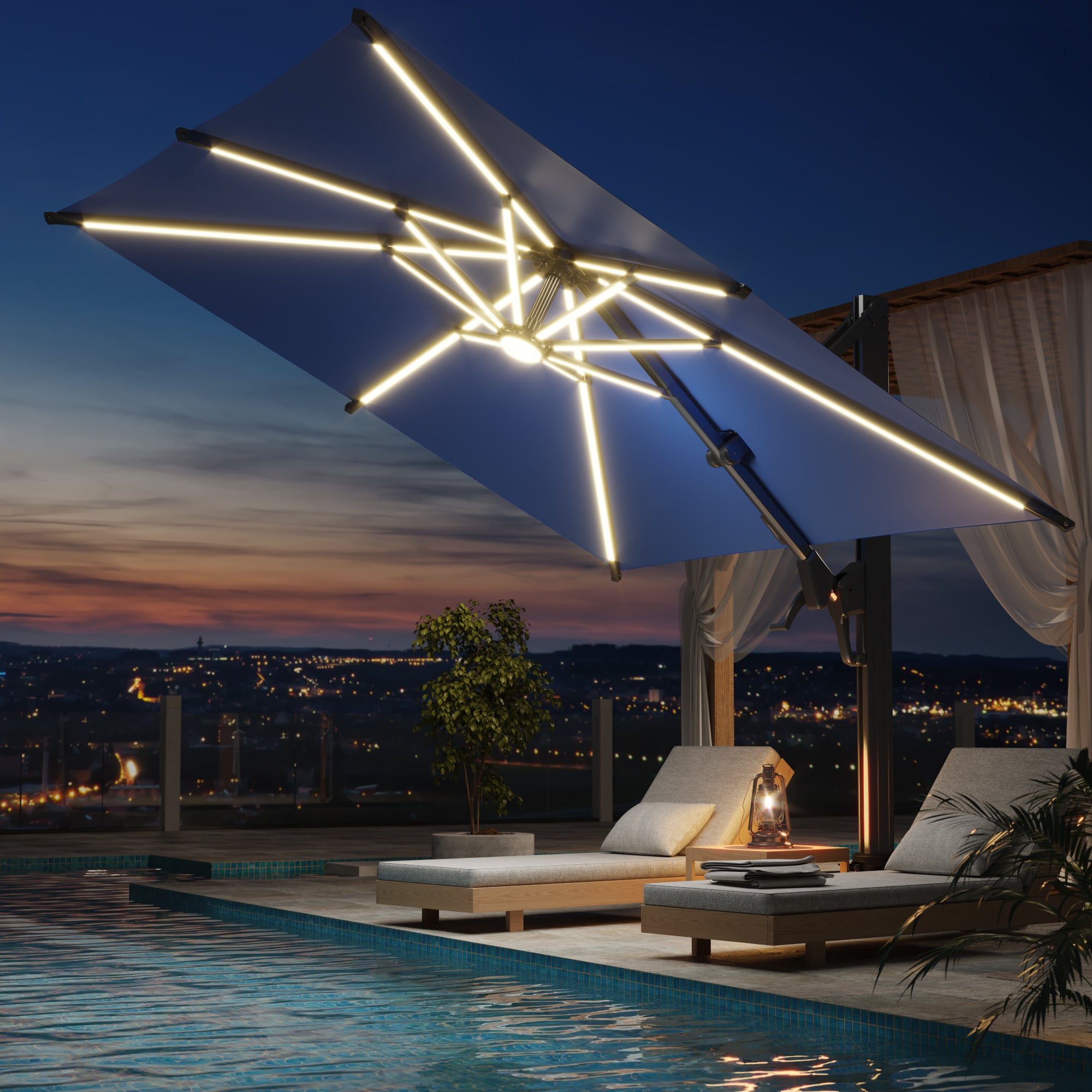 gemmy patio umbrella solar led lights LED Patio Umbrella with Lights