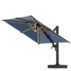 EROMMY 10x10ft Large Rectangular LED Cantilever Umbrella with 360° Rotation & 6 Adjustable Heights, Outdoor Patio Umbrella with Lights for Garden, Pool, Deck