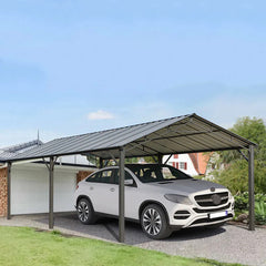 EROMMY 12' x 20' Carport with Galvanized Steel Roof, Multi-Use Shelter, Sturdy Metal Carport for Cars, Boats, and Tractors