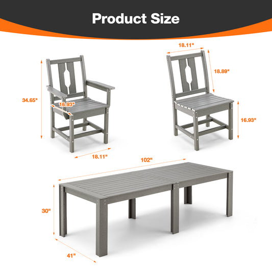EROMMY 2 Armless chairs, HDPE Patio Furniture for Backyard, Porch, Lawn, Party and Garden, Gray