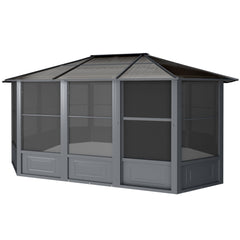 EROMMY 12' x 15' Sunroom, Solarium Gazebo with Aluminum Frame and Polycarbonate Roof, Outdoor Permanent Sun Room with Moveable PVC Screen and Sliding Doo