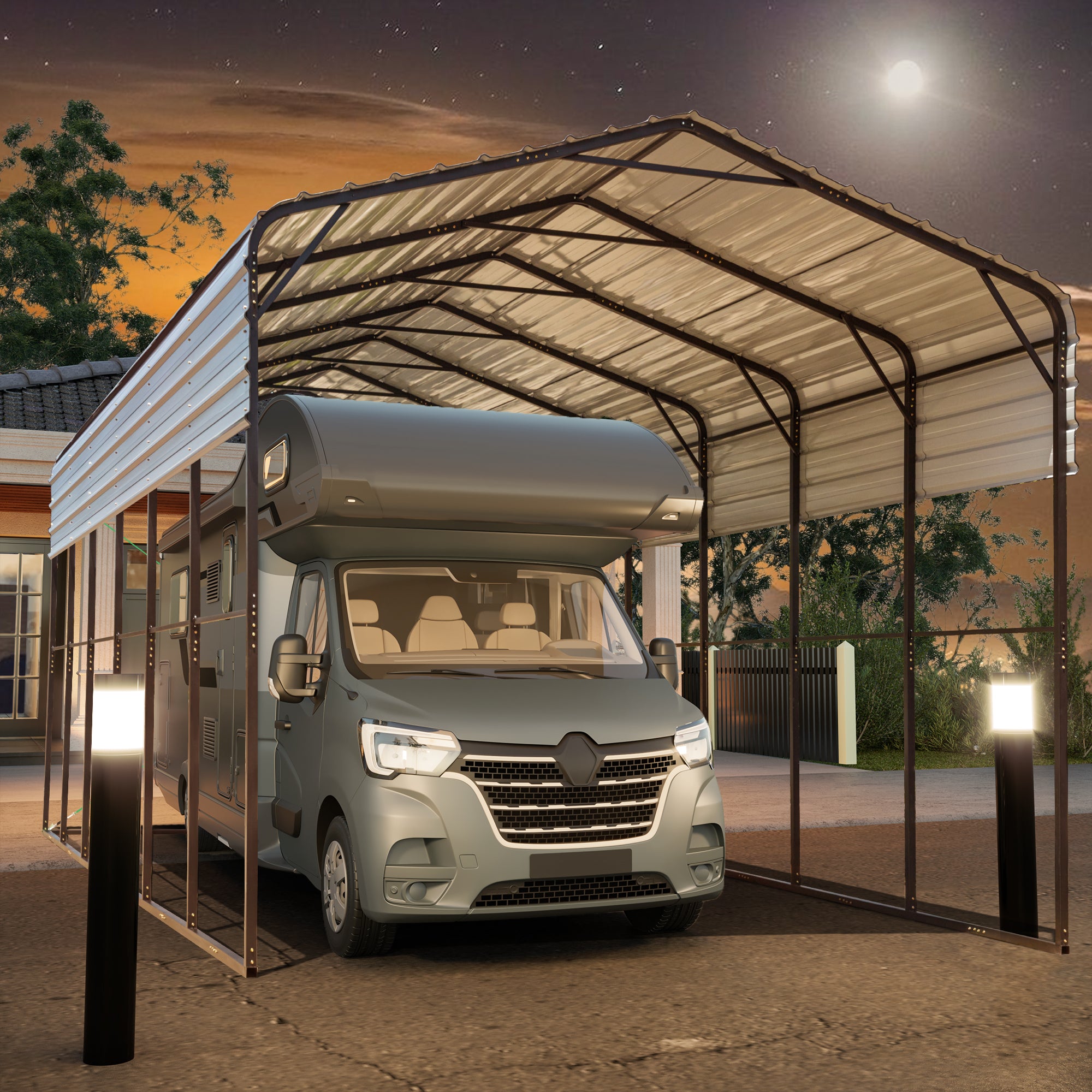 Angled Rv Storage Canopy EROMMY 14’ x 30’ RV Metal Carport, Heavy Duty Carport Canopy with Galv ...