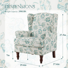 EROMMY Fabric Accent Chair, Modern Upholstered Armchair with, Leisure Single Sofa Chair for Living Room Bedroom Reading, Light Cyan Floral-Erommy