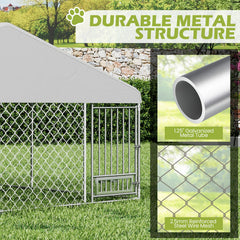EROMMY 13x13ft Large Outdoor Dog Kennel, Waterproof Cover and Rotating Feeder, Galvanized Steel Metal with Lockable Door