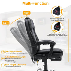 Erommy Heat and Massage Reclining Ergonomic Office Chair with Footrest Black