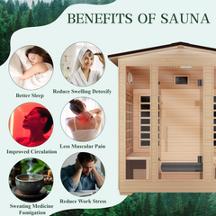 EROMMY Outdoor Sauna 4 Person, Far Infrared Wooden Sauna, Personal Sauna with Bluetooth Speaker and Changeable Chromotherapy Lighting