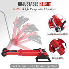 EROMMY 500LB Hydraulic Mower Lift for 40-47.6" Axle, 24" Lawn Tractor Jack with 3-Height Adjustment, Zero Turn Mower Lift for Maintenance & Repair, Red
